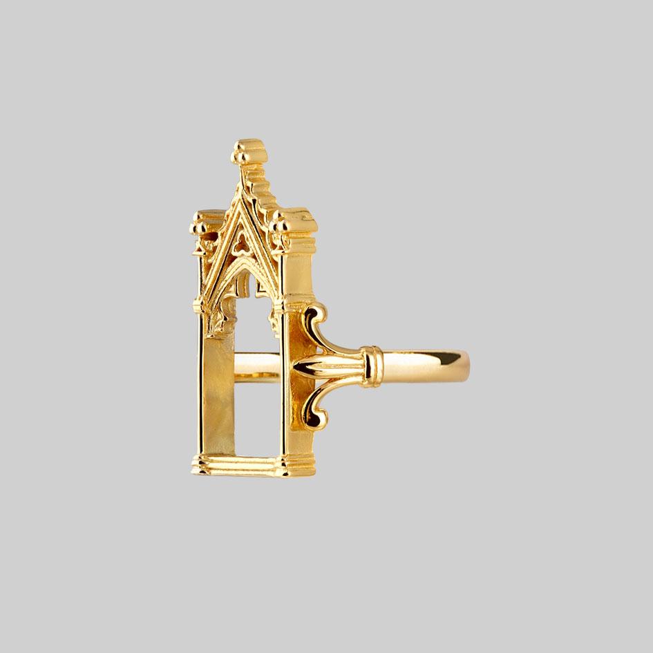 LENORE. Gothic Arch Window Ring - Gold - Image 3