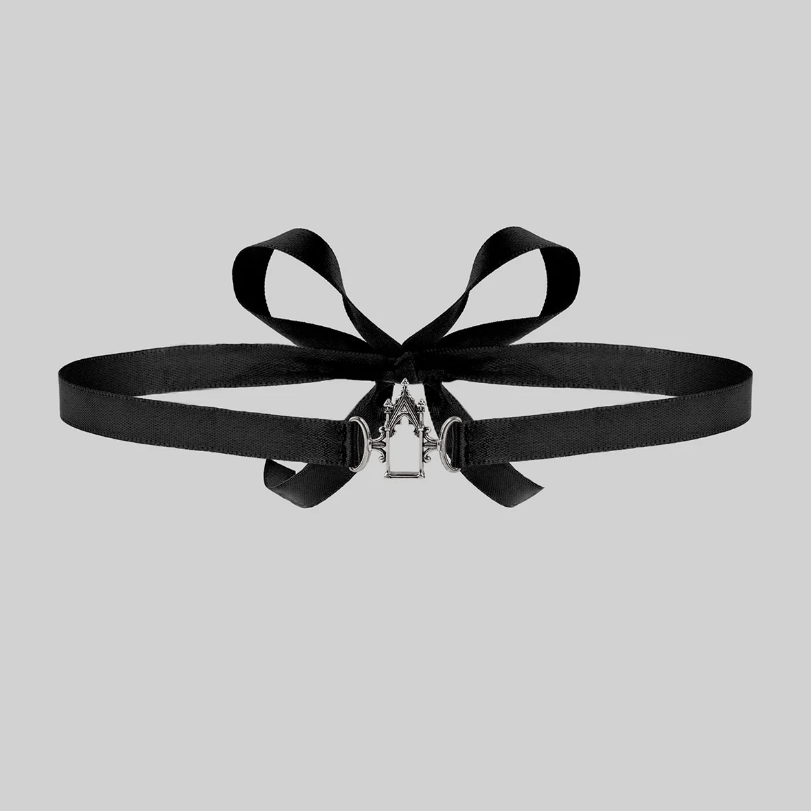LENORE. Gothic Arch Window Satin Choker - Silver - Image 4