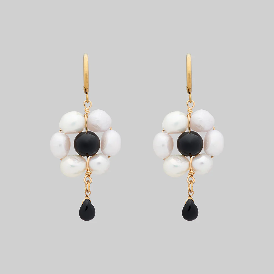 LILLIAN. Pearl Daisy Hoop Earrings - Gold - Image 2