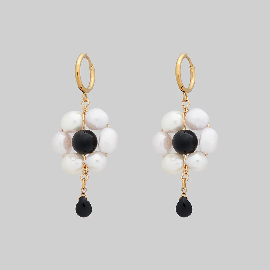 LILLIAN. Pearl Daisy Hoop Earrings - Gold - Image 3