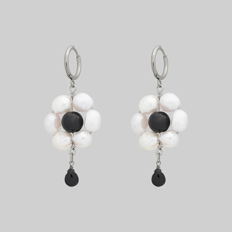 LILLIAN. Pearl Daisy Hoop Earrings - Silver - Image 3