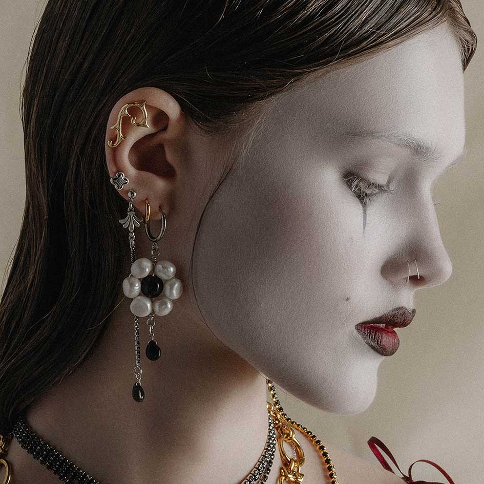 LILLIAN. Pearl Daisy Hoop Earrings - Silver - Image 4