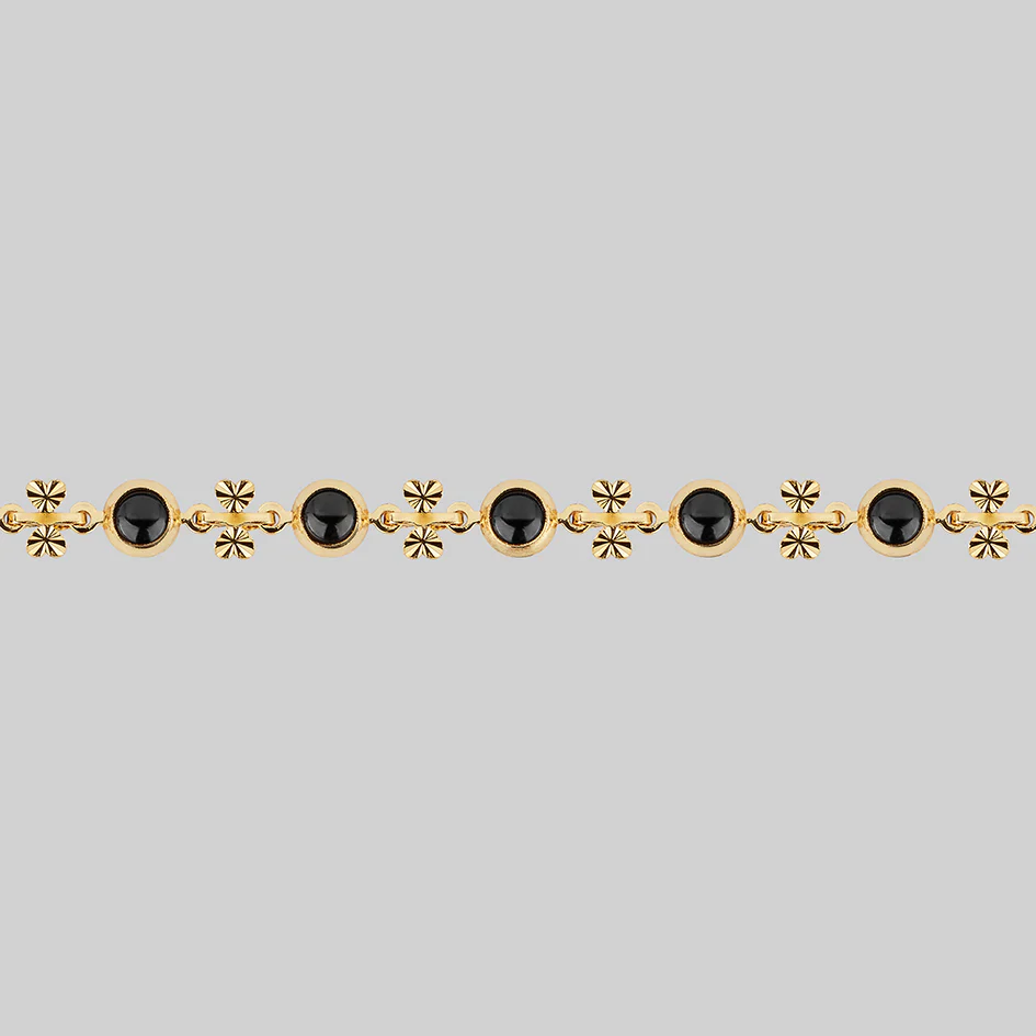 LISBET. Cross & Black Glass Choker - Gold