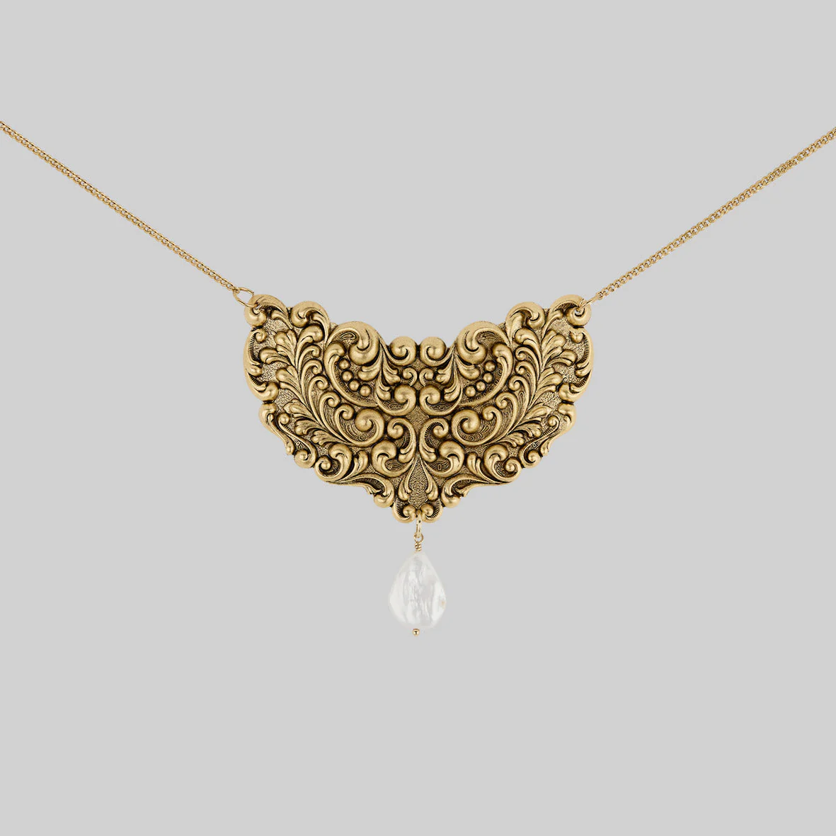 LONGLOST. Ornamental Teardrop Pearl Necklace - Gold - Image 2