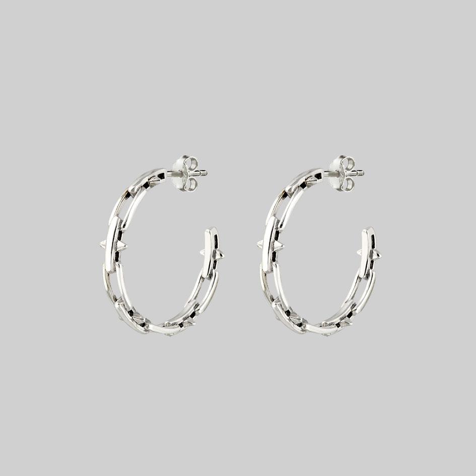 LUCIA. Spiked Chain Hoop Earrings - Silver