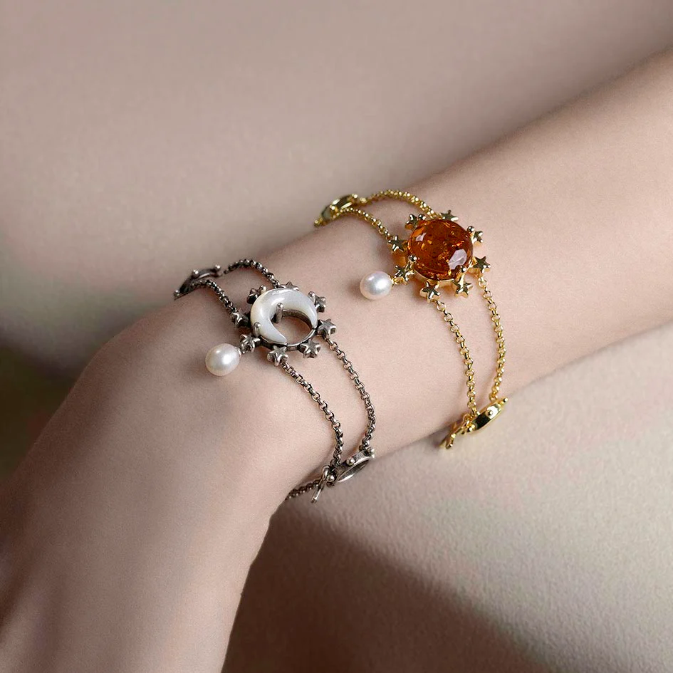 LUNAE. Crescent Moon Pearl Bracelet - Silver - Image 2