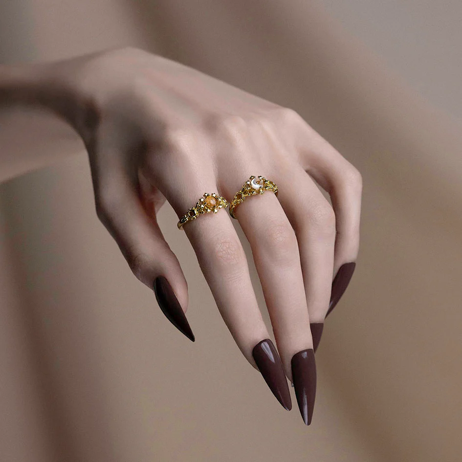 LUNAE. Crescent Moon Pearl Ring - Gold - Image 2
