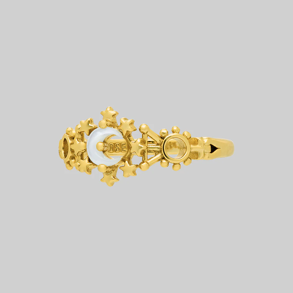 LUNAE. Crescent Moon Pearl Ring - Gold - Image 3