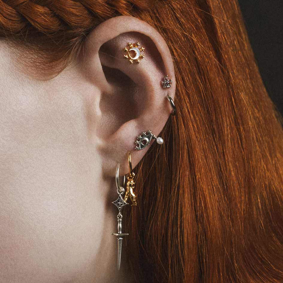 LUNAE. Crescent Moon Pearl Stud Earring - Gold - Image 2