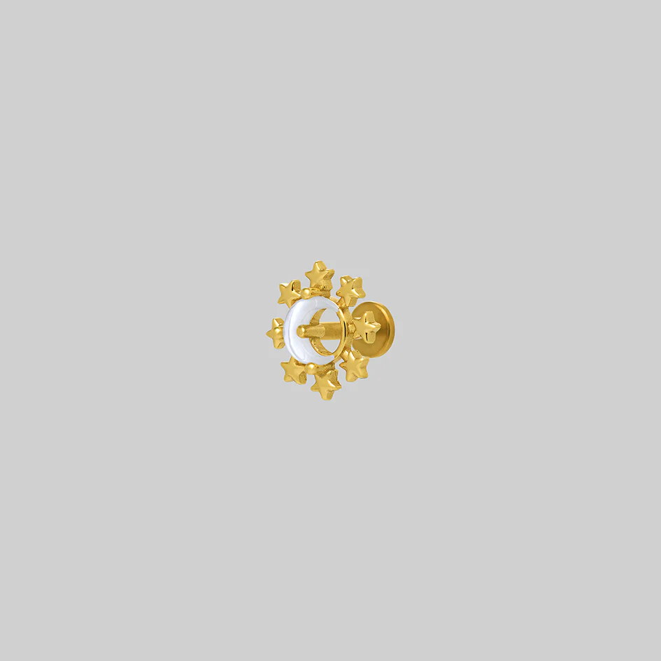 LUNAE. Crescent Moon Pearl Stud Earring - Gold - Image 3