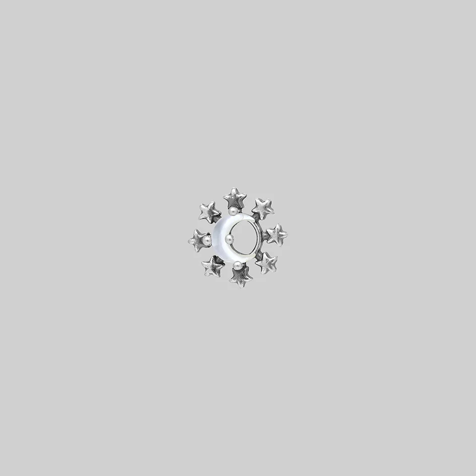 LUNAE. Crescent Moon Pearl Stud Earring - Silver