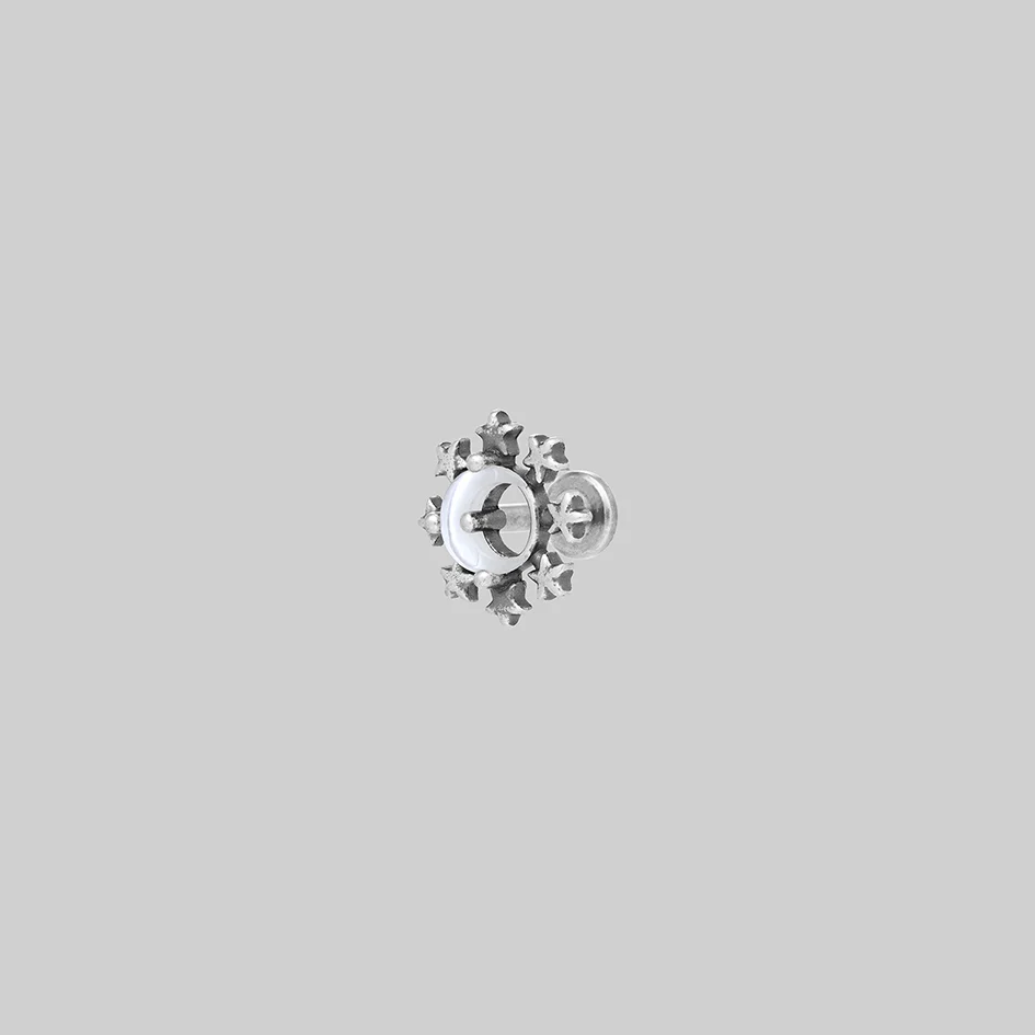 LUNAE. Crescent Moon Pearl Stud Earring - Silver - Image 3