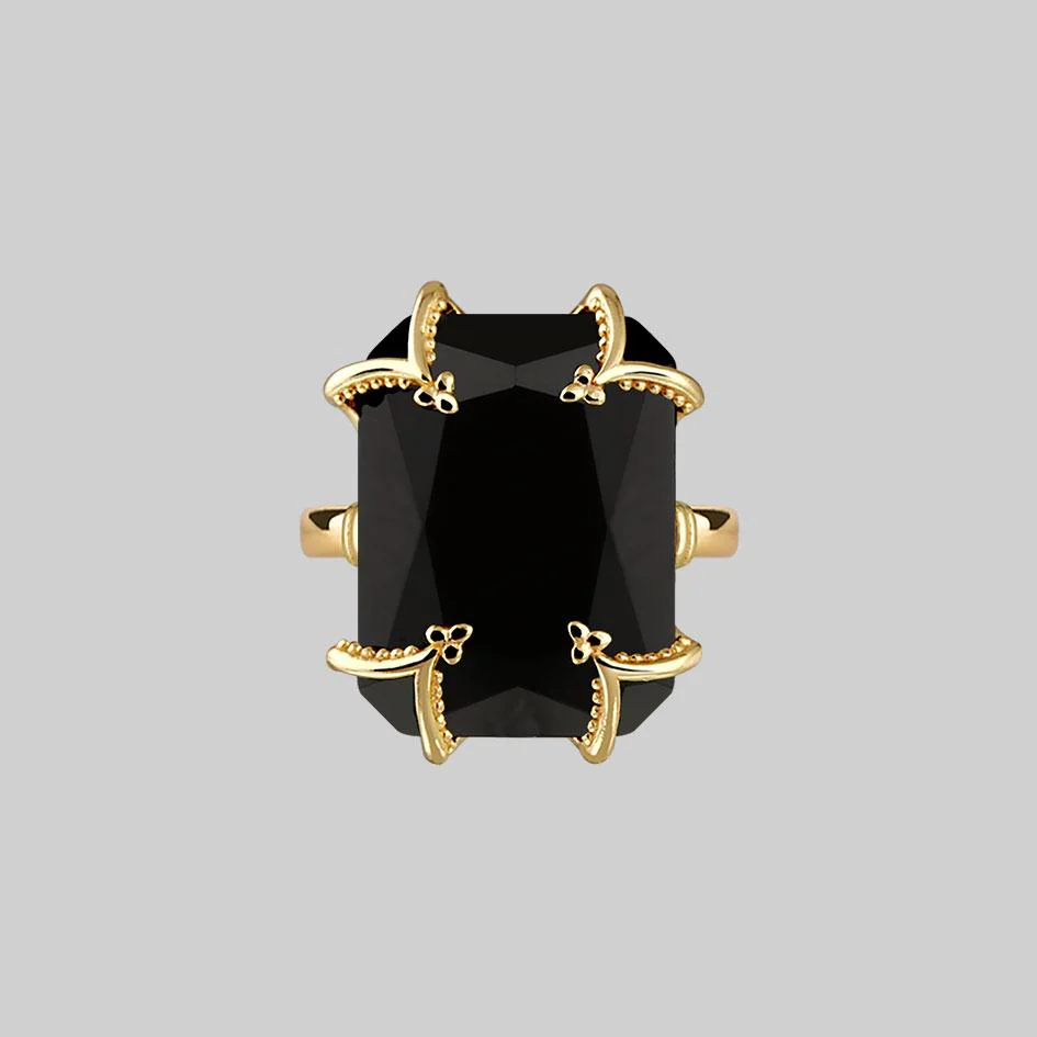 MAGDALENA. Black Spinel Gothic Ring - Gold