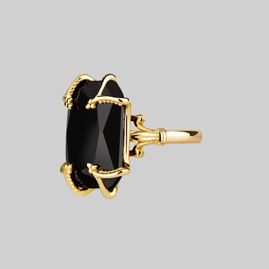 MAGDALENA. Black Spinel Gothic Ring - Gold - Image 2