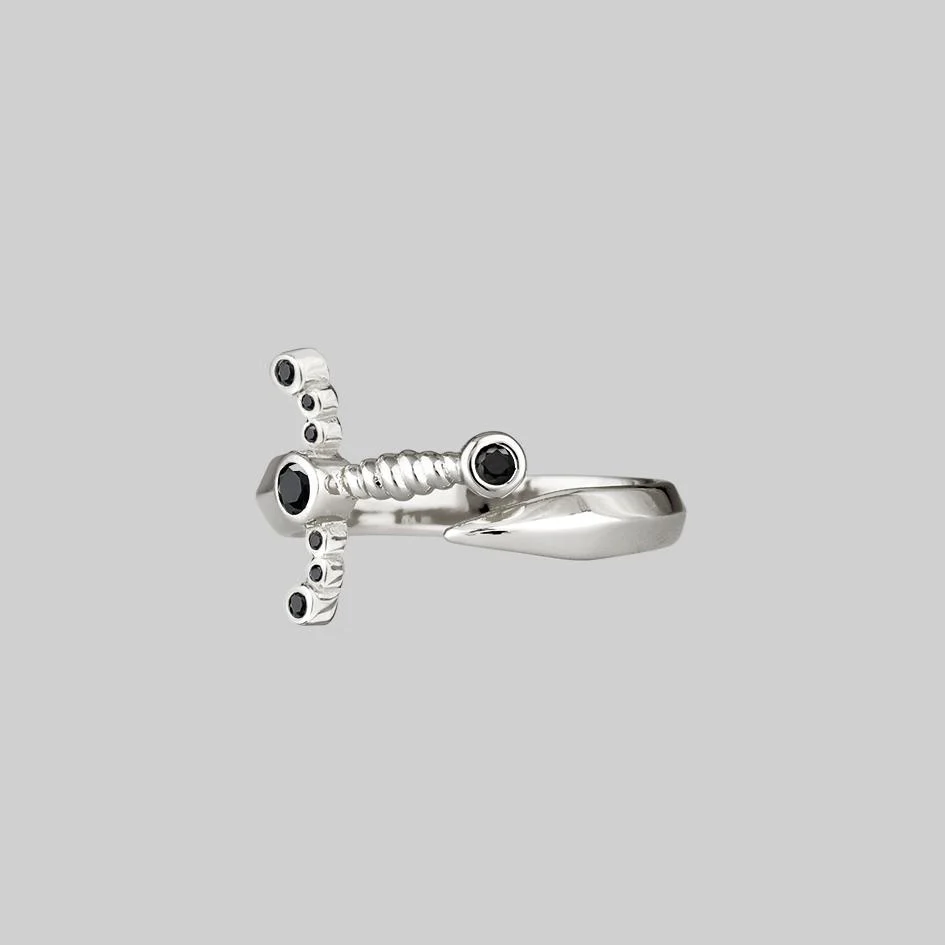 MAJESTY. Black Spinel Dagger Wrap Ring - Silver - Image 3