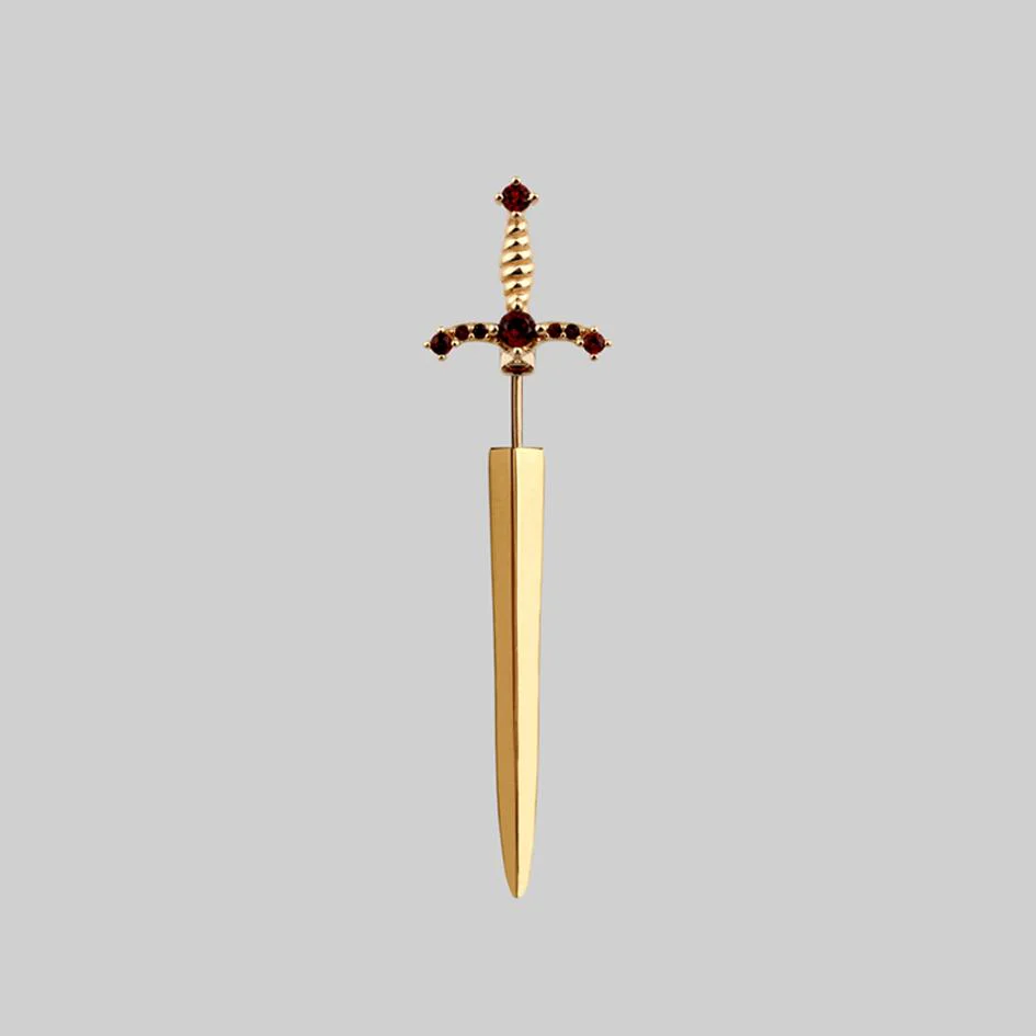 MAJESTY. Garnet Dagger Single Earring - Gold - Image 2