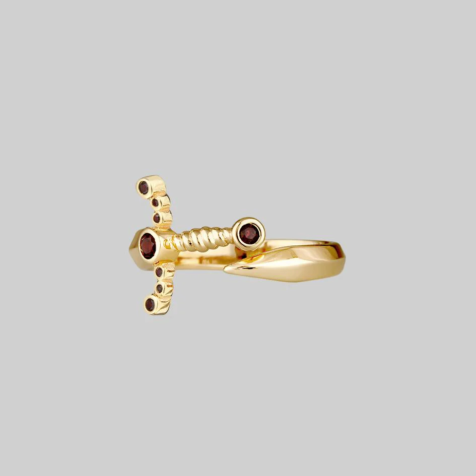 MAJESTY. Garnet Dagger Wrap Ring - Gold - Image 2
