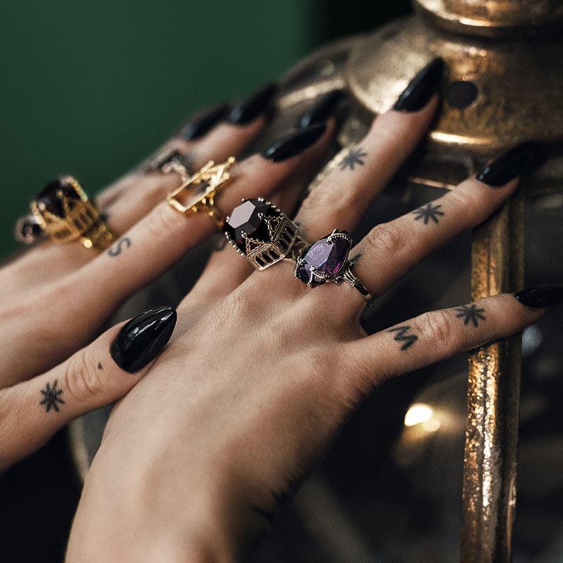 MALEFICENT. Amethyst CZ Gothic Ring - Silver - Image 2