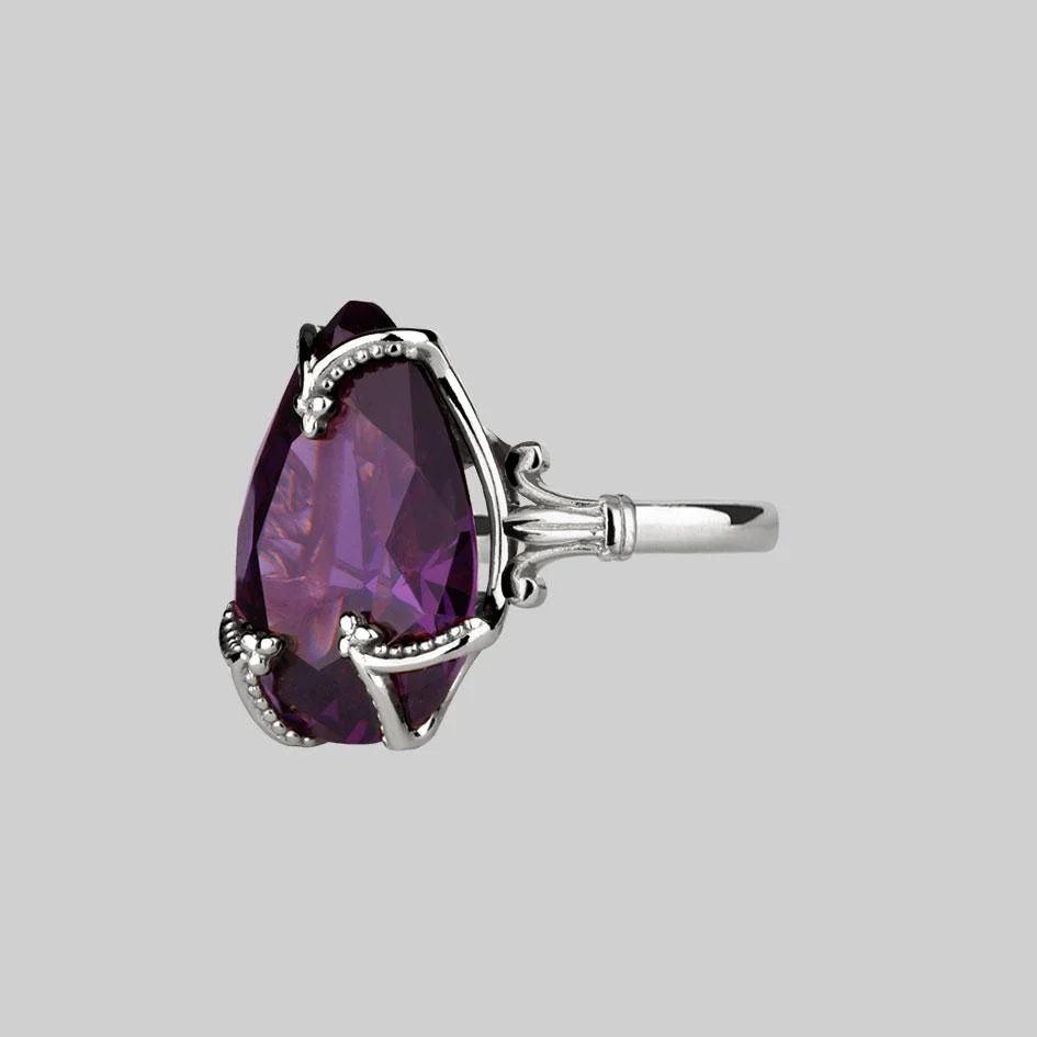 MALEFICENT. Amethyst CZ Gothic Ring - Silver - Image 3