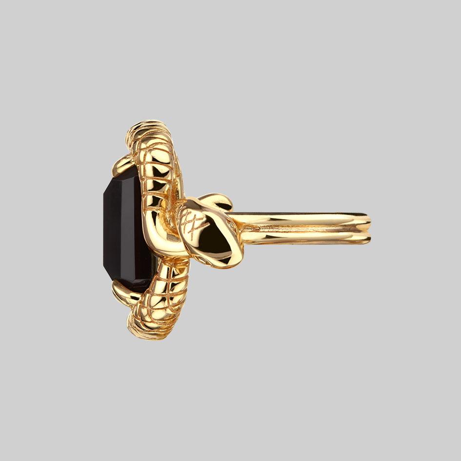 MALICE. Black Spinel Coiled Snake Cocktail Ring - Gold - Image 4