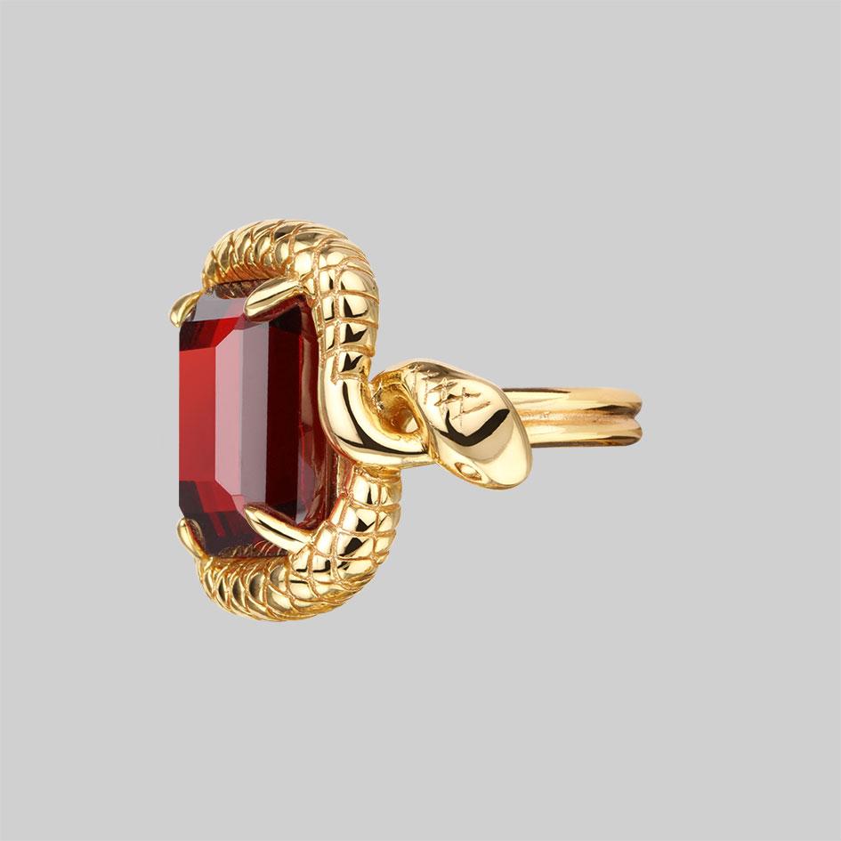 MALICE. Garnet CZ Coiled Snake Cocktail Ring - Gold - Image 3