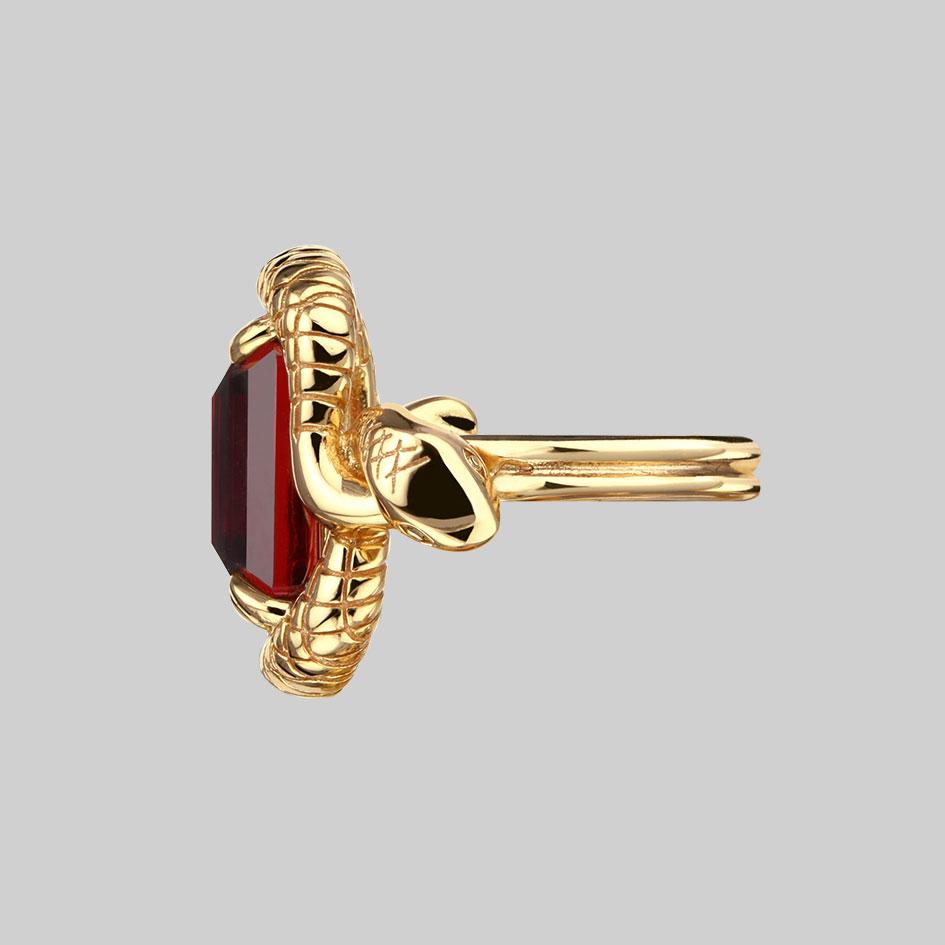 MALICE. Garnet CZ Coiled Snake Cocktail Ring - Gold - Image 4