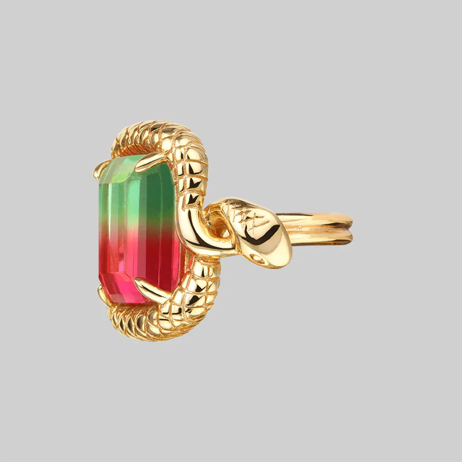 MALICE. Tourmaline CZ Coiled Snake Cocktail Ring - Gold - Image 3