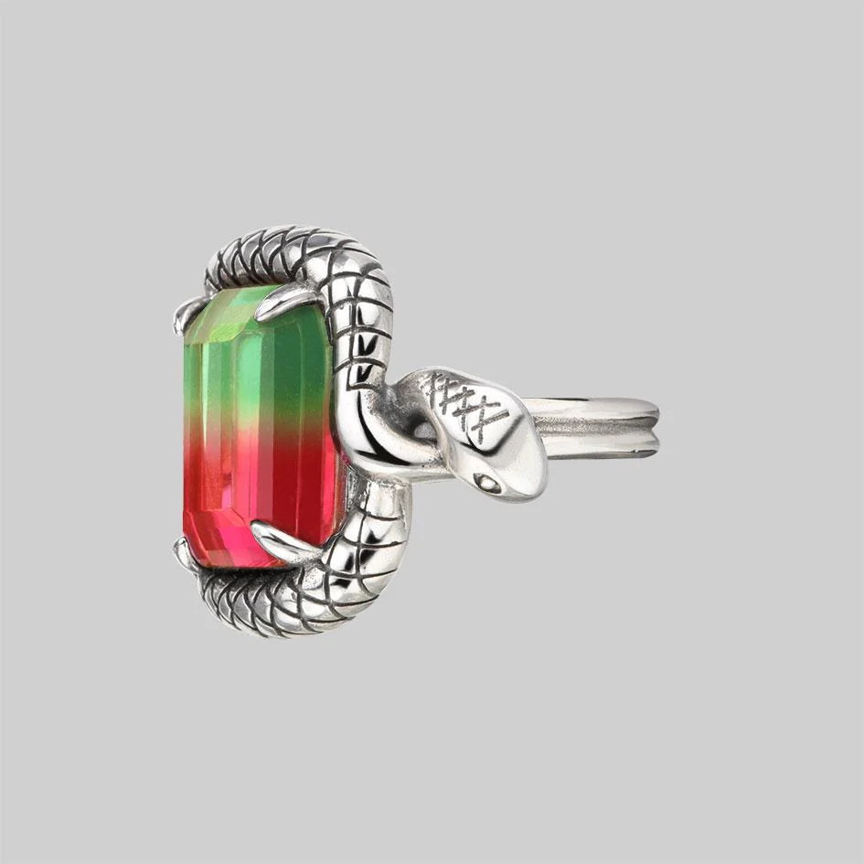 MALICE. Tourmaline CZ Coiled Snake Cocktail Ring - Silver - Image 3