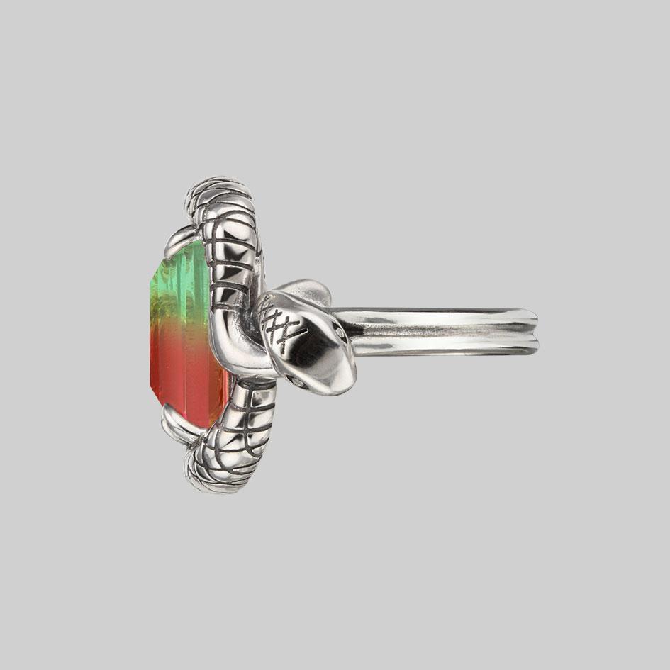 MALICE. Tourmaline CZ Coiled Snake Cocktail Ring - Silver - Image 4