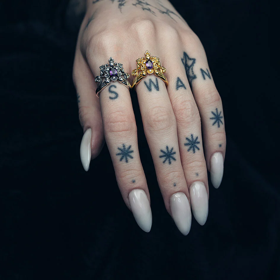 MALVOLIA. Garden of Remembrance Amethyst Ring - Silver - Image 2