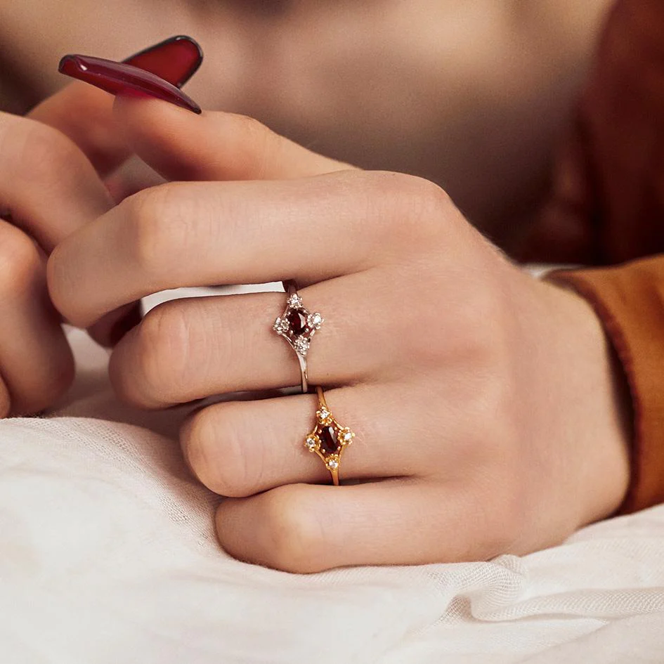 MARTHA. Ornate Garnet Floral Ring - Gold - Image 2
