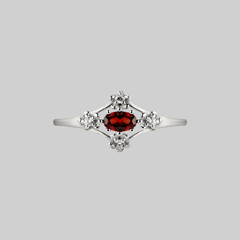 MARTHA. Ornate Garnet Floral Ring - Silver - Image 2