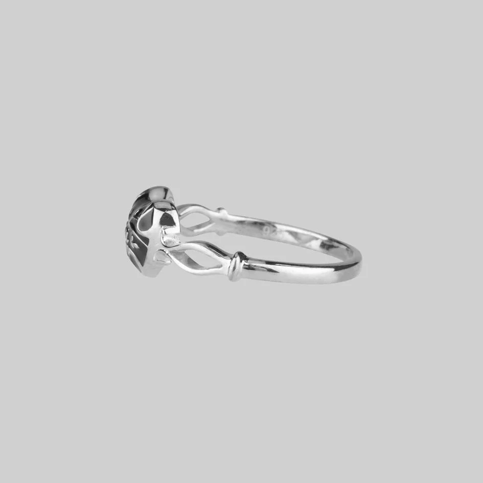 MEMENTO MORI. Black Enamel Heart Silver Ring - Image 3