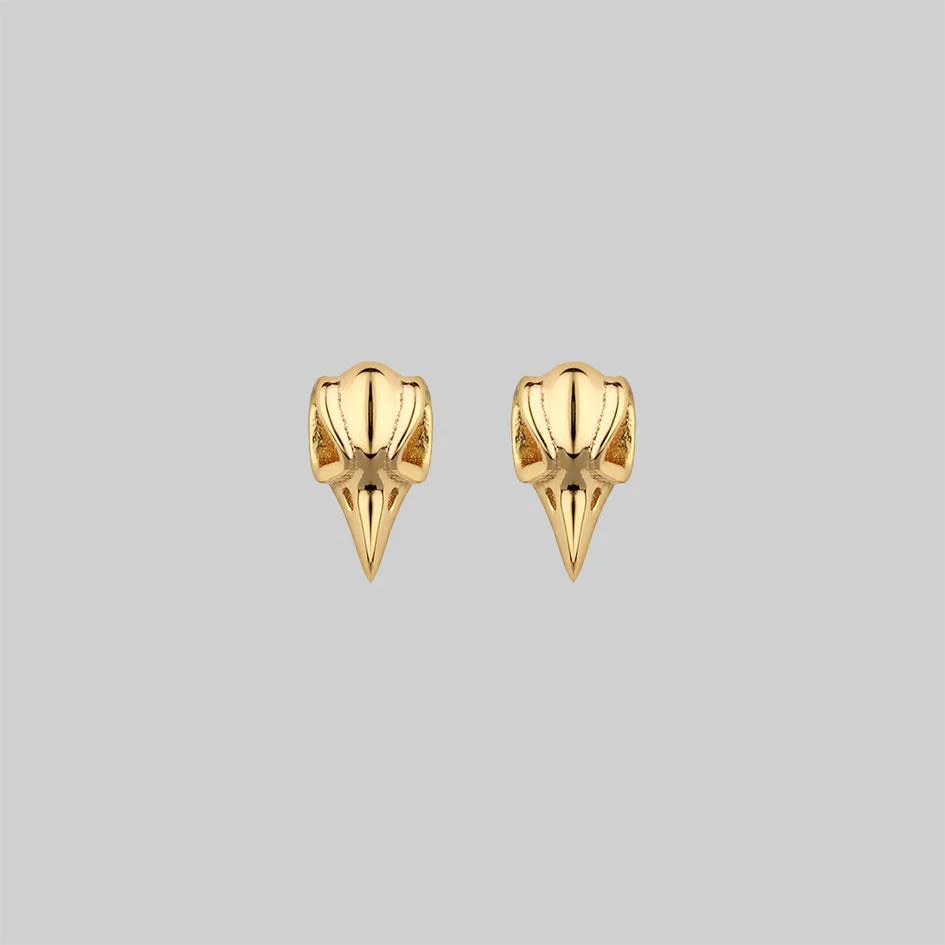 MERLA. Raven Skull Earrings - Gold