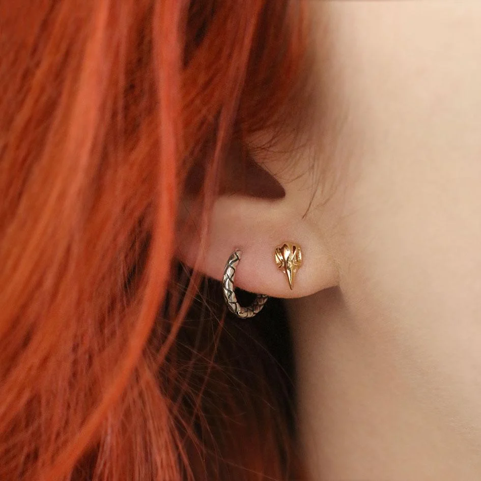 MERLA. Raven Skull Earrings - Gold - Image 2