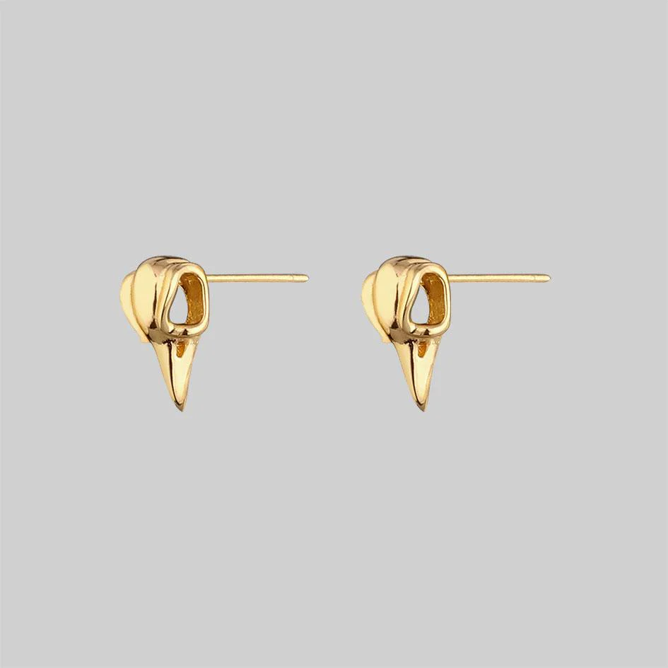 MERLA. Raven Skull Earrings - Gold - Image 3
