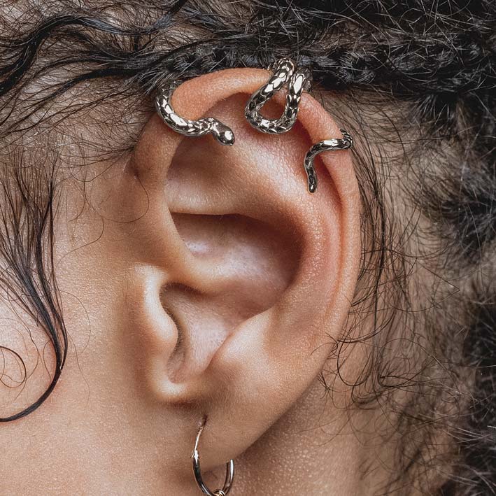 MINERVA. Snake Ear Wrap Cuff - Silver - Image 2