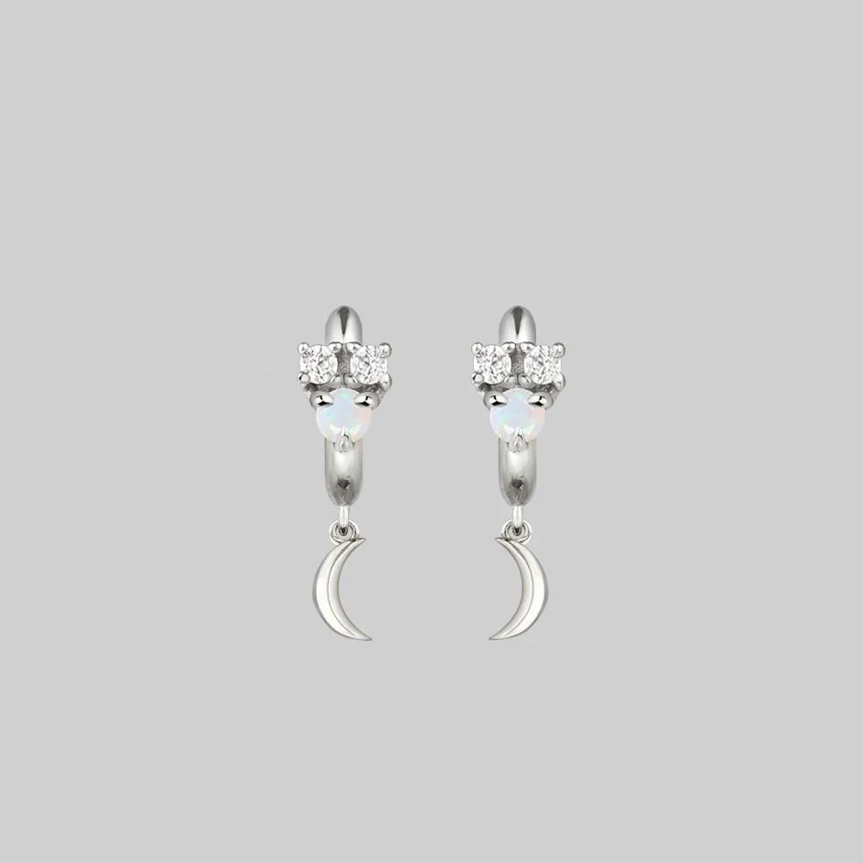 MOONLIGHT. Opal Moon Clicker Hoop Earrings - Silver