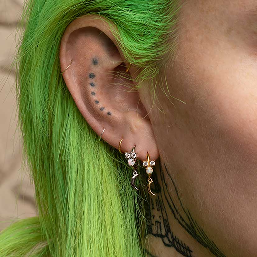 MOONLIGHT. Opal Moon Clicker Hoop Earrings - Silver - Image 2