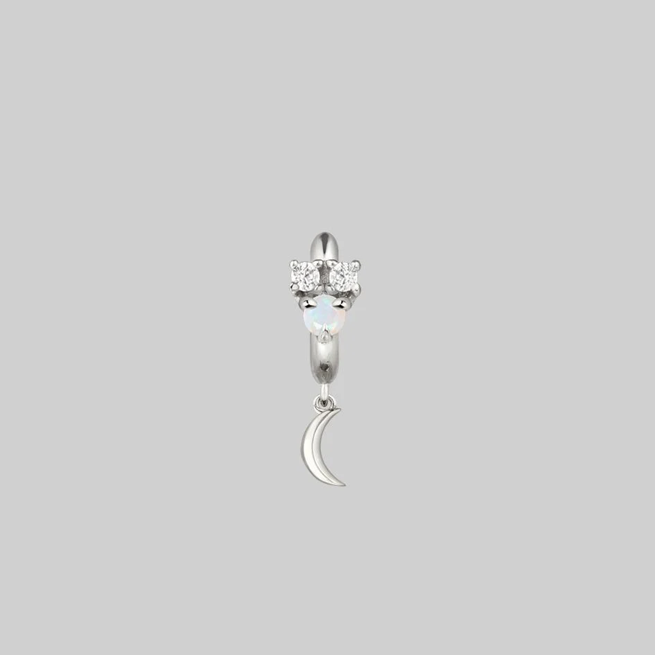 MOONLIGHT. Opal Moon Clicker Hoop Earrings - Silver - Image 3