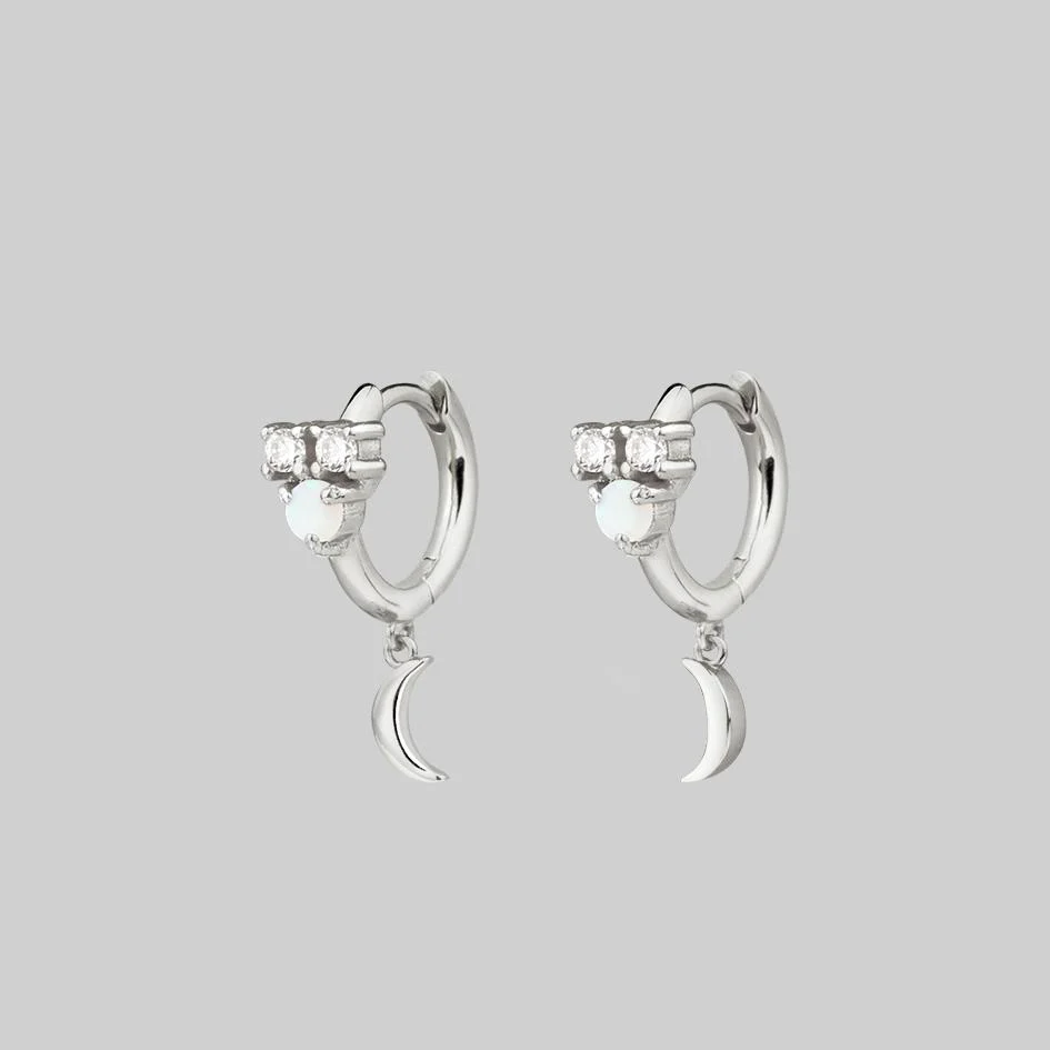 MOONLIGHT. Opal Moon Clicker Hoop Earrings - Silver - Image 4