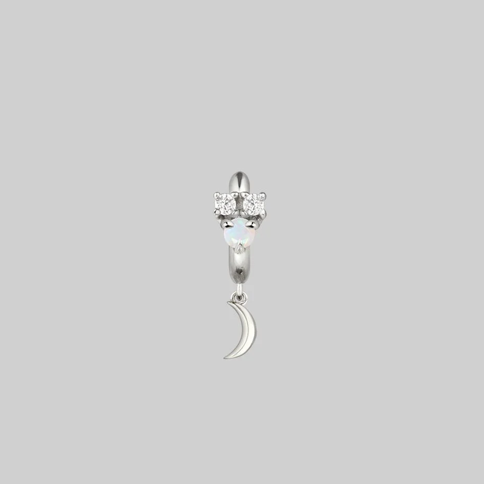 MOONLIGHT. Opal Moon Clicker Hoop Earrings - Silver - Image 5