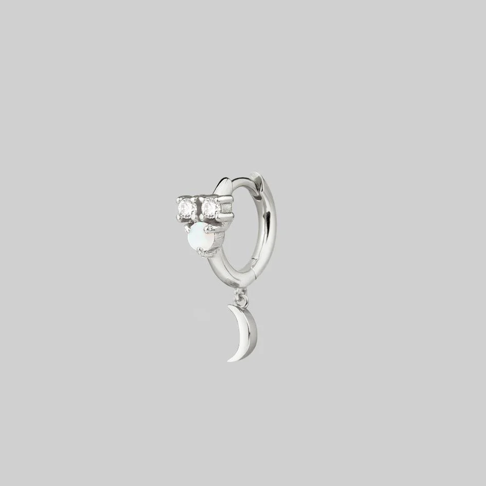 MOONLIGHT. Opal Moon Clicker Hoop Earrings - Silver - Image 6