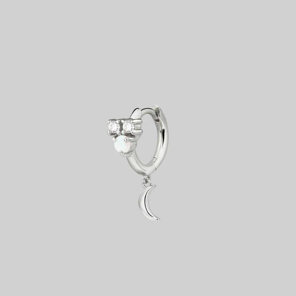 MOONLIGHT. Opal Moon Clicker Hoop Earrings - Silver - Image 7