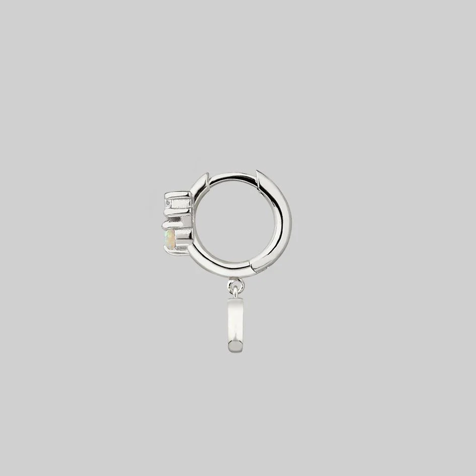 MOONLIGHT. Opal Moon Clicker Hoop Earrings - Silver - Image 8