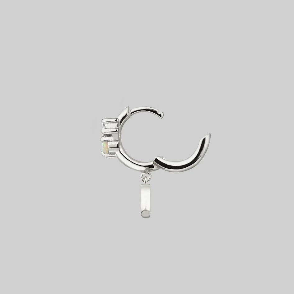 MOONLIGHT. Opal Moon Clicker Hoop Earrings - Silver - Image 9