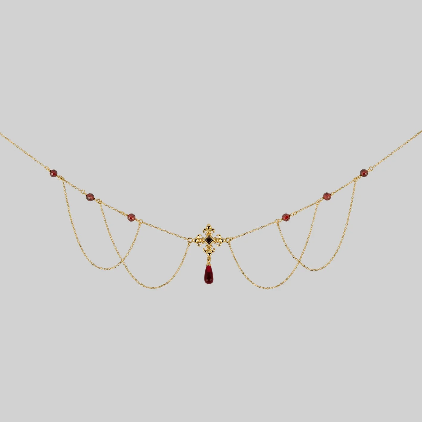 MUTINY. Fleur de Lis Multi-Drop Garnet Collar - Gold - Image 3