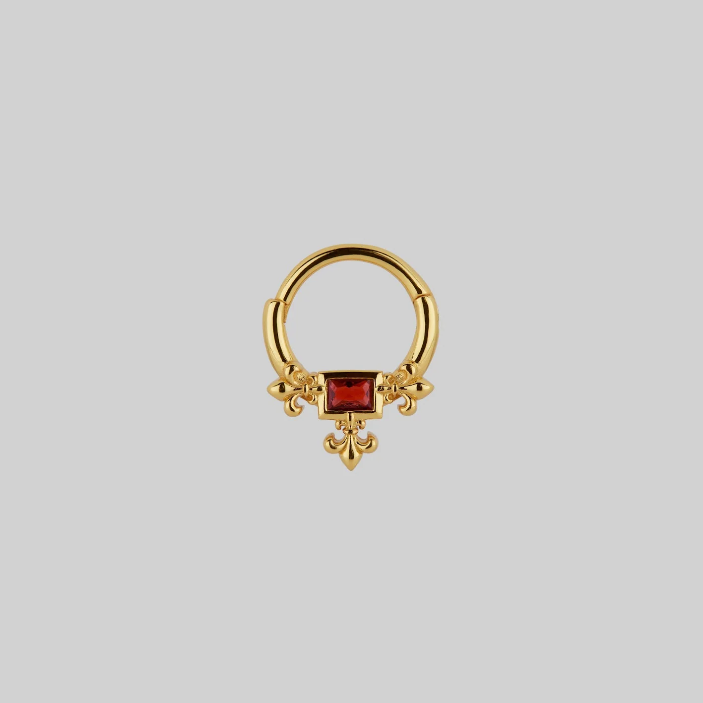 MUTINY. Medieval Garnet Septum Clicker Ring - Gold - Image 2