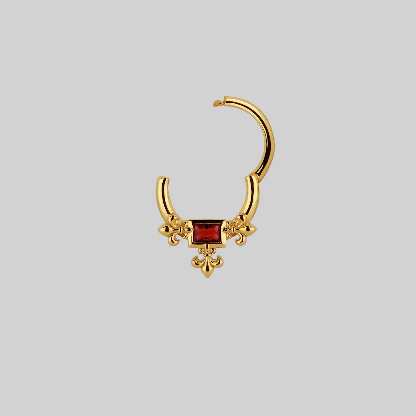 MUTINY. Medieval Garnet Septum Clicker Ring - Gold - Image 3