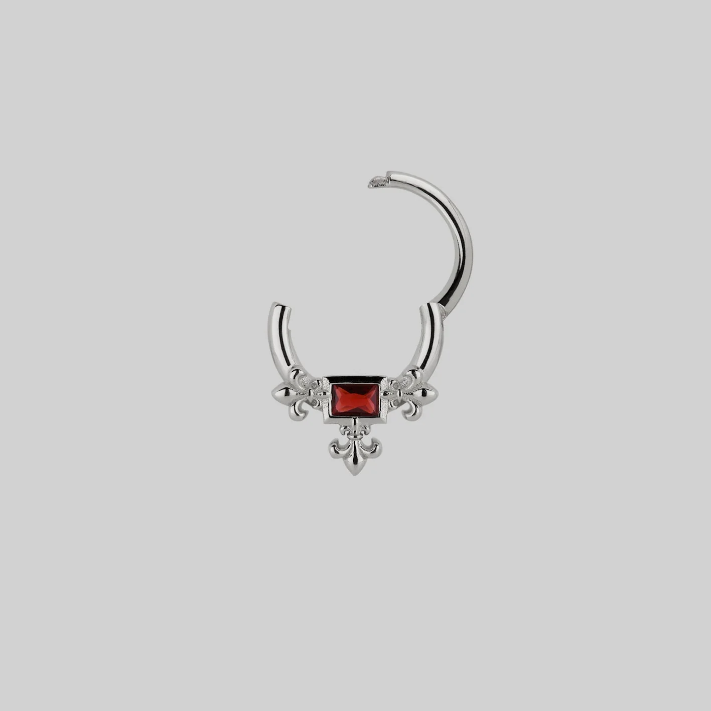 MUTINY. Medieval Garnet Septum Clicker Ring - Silver - Image 3